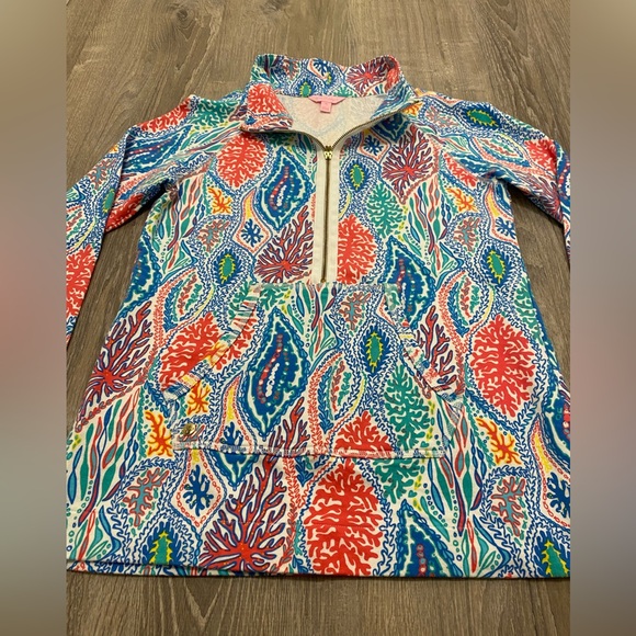 Lilly Pulitzer Lover’s Coral Skipper Popover Colorful 1/2 Zip with Pocket Size M - Picture 2 of 13